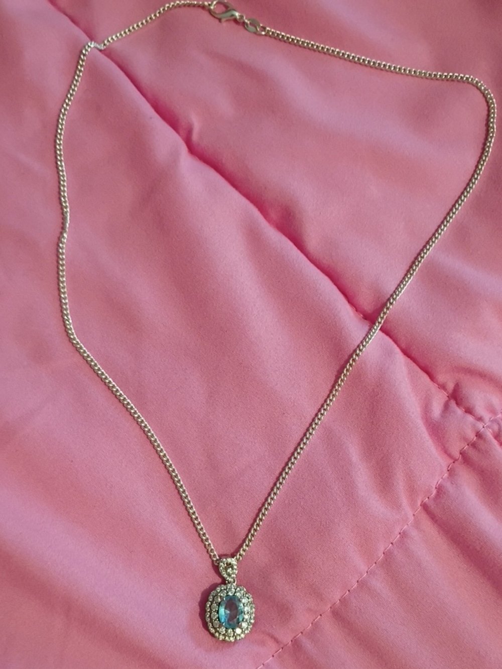 925 Sterling Silver Necklace with Blue Oval Pendant